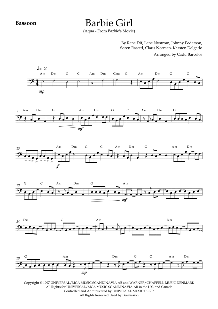 Barbie Girl Bassoon scores gallery preview page 1