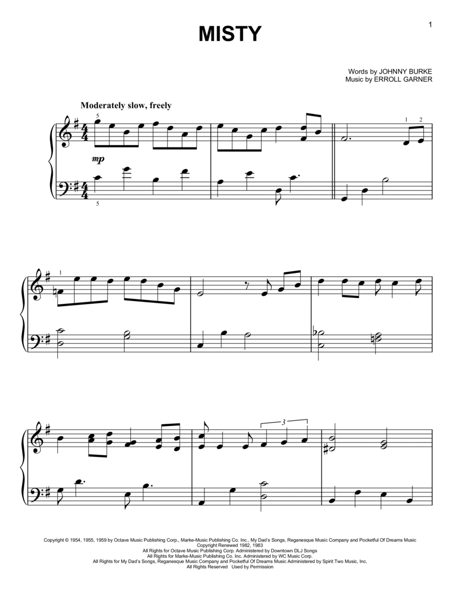 Misty Misty Easy Piano scores gallery preview page 1