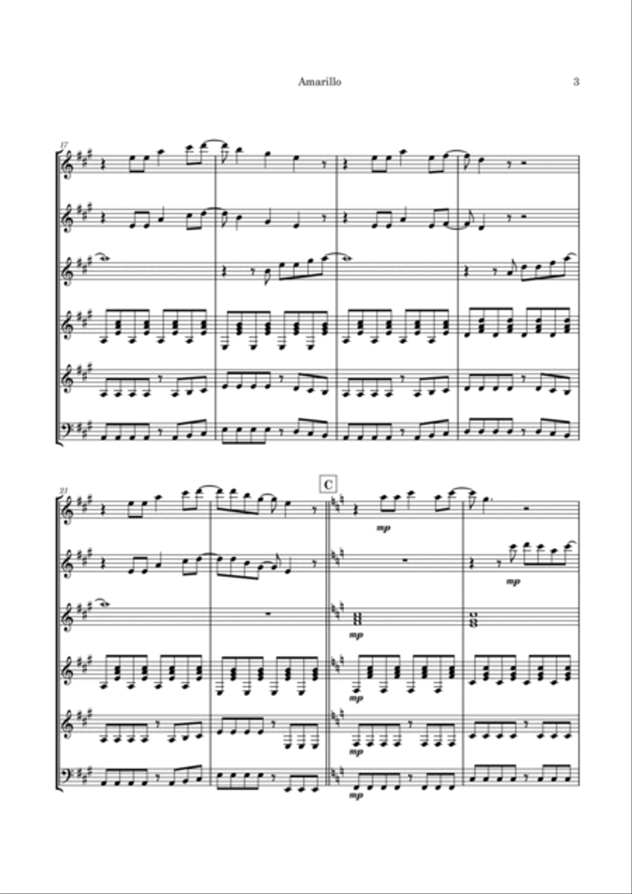Amarillo (is This The Way To) Guitar Ensemble scores gallery preview page 6