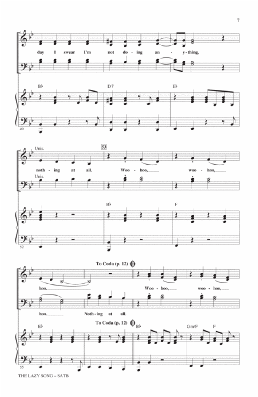 The Lazy Song (arr. Mark Brymer) 4-Part scores gallery preview page 6