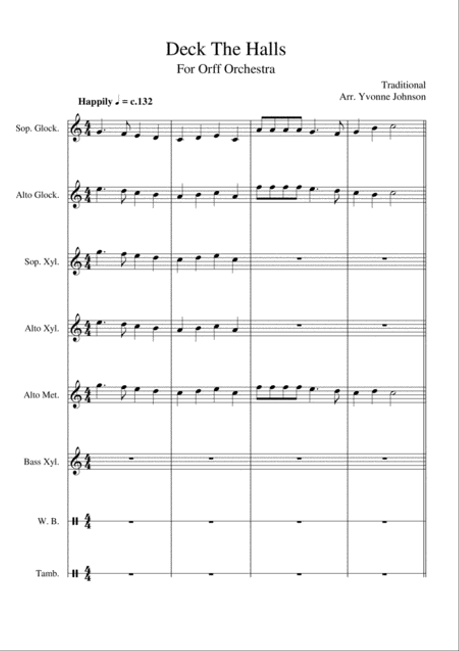 Deck The Halls - For Orff Ensemble Percussion Ensemble scores gallery preview page 1