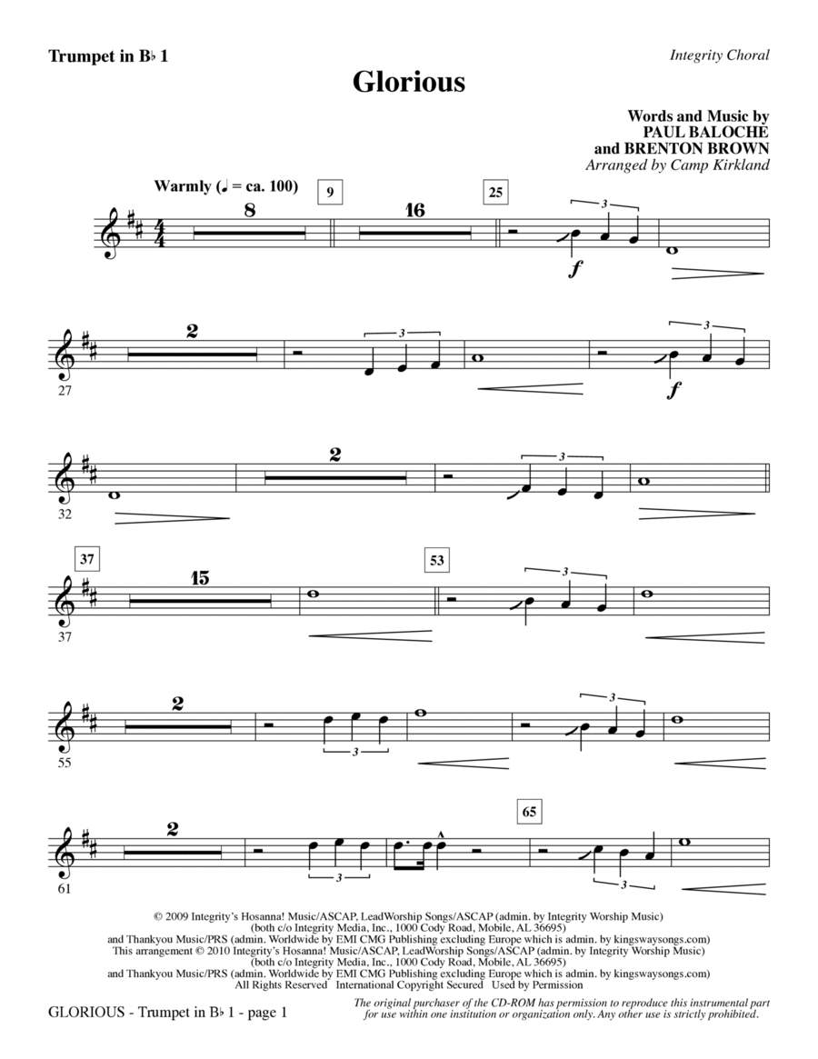 Glorious - Trumpet 1 Choir scores gallery preview page 1