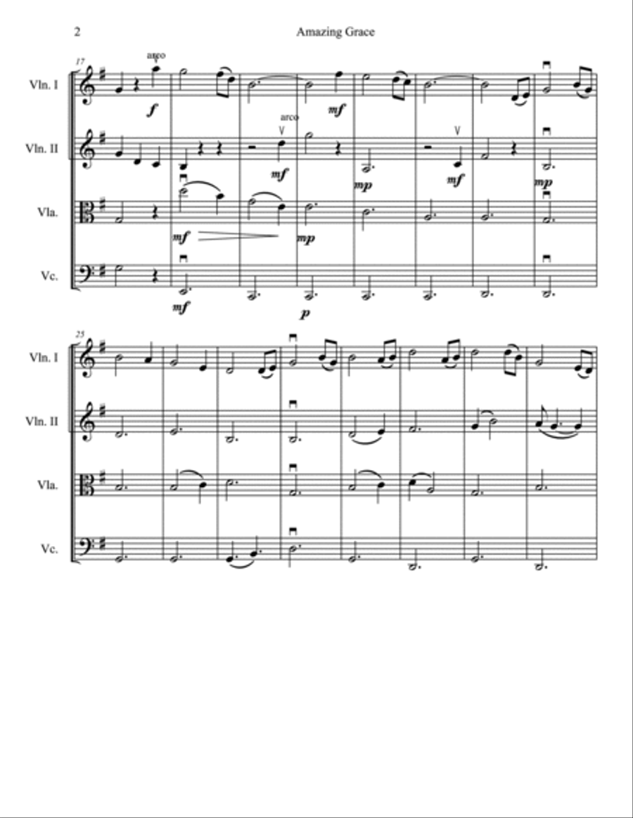 Amazing Grace for String Quartet String Quartet scores gallery preview page 2