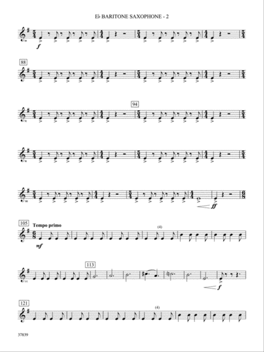 Conquest 1 (from the motion picture Ninja's Creed): E-flat Baritone Saxophone Concert Band scores gallery preview page 2