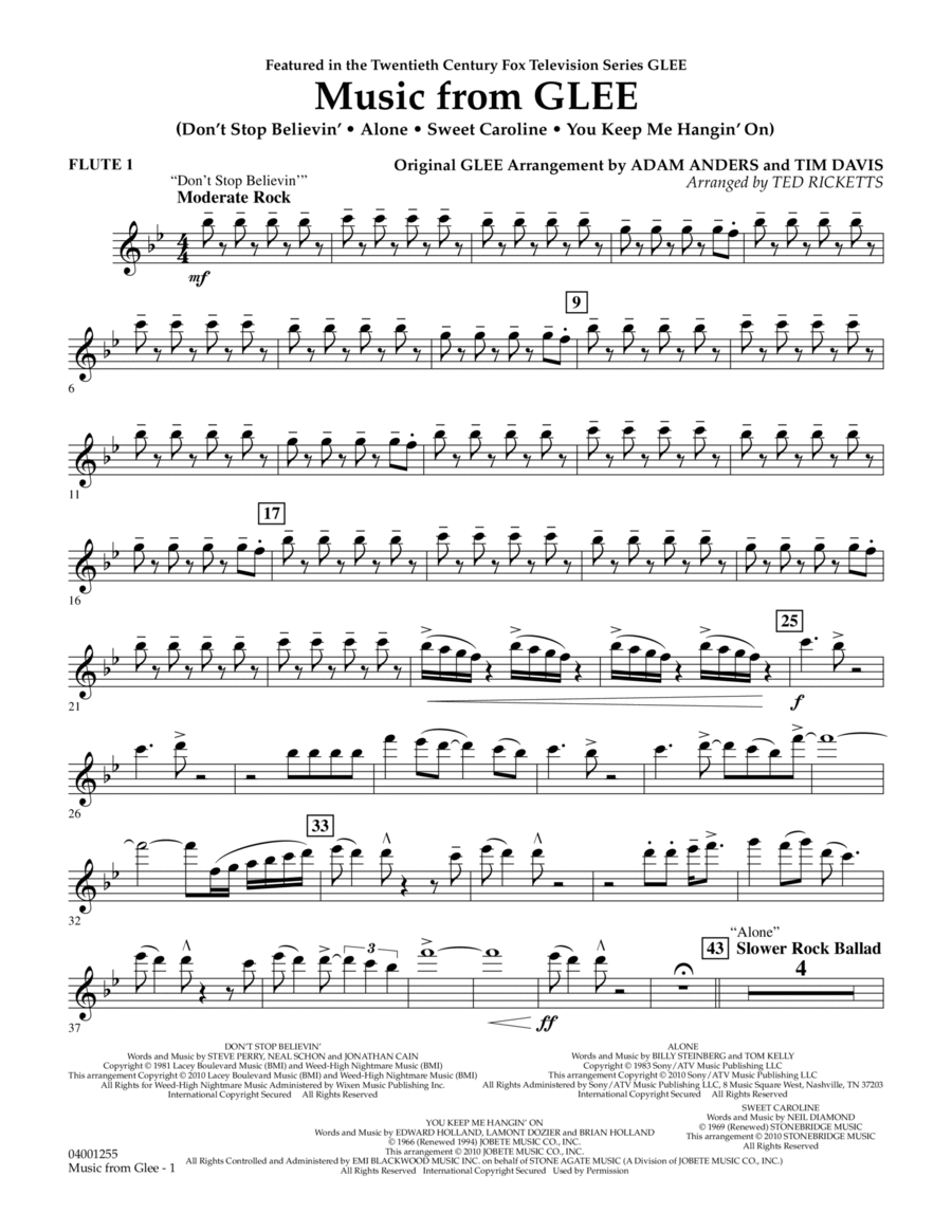 Music from Glee - Flute 1 Concert Band scores gallery preview page 1