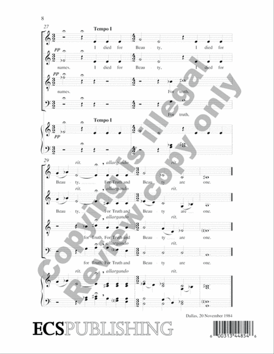 I Died for Beauty 4-Part scores gallery preview page 6