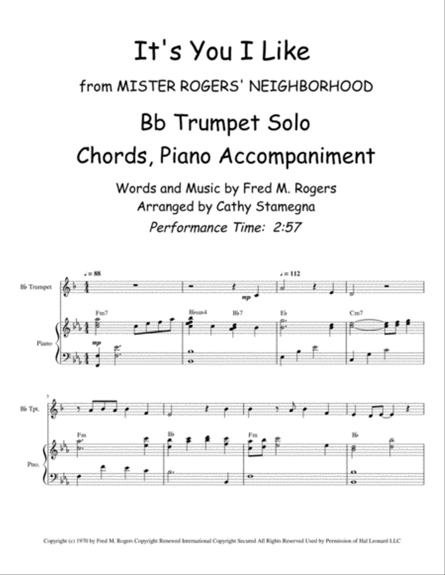 It's You I Like from MISTER ROGERS' NEIGHBORHOOD Small Ensemble scores gallery preview page 2