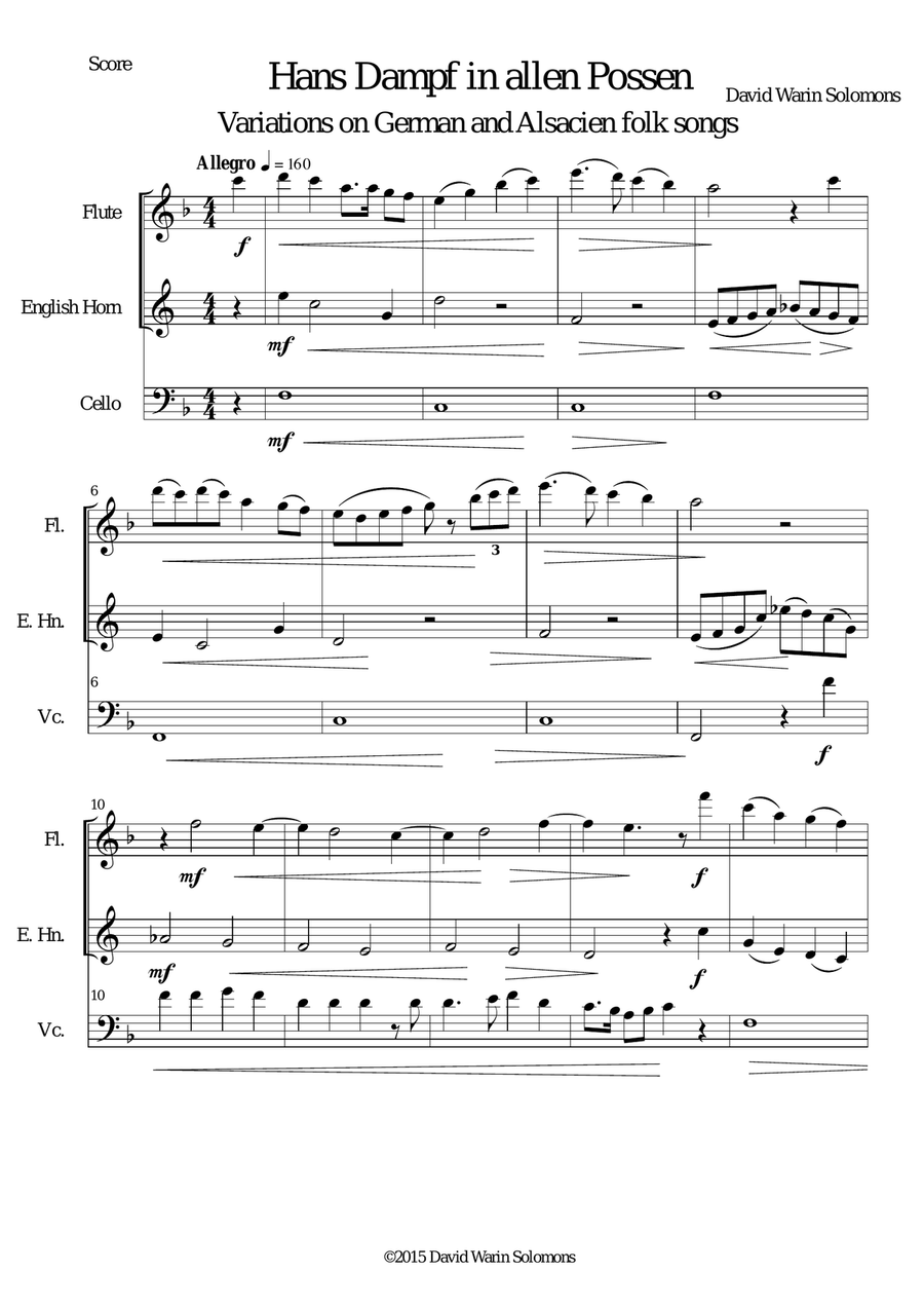 Hans Dampf in allen Possen (Jack of all tricks) for flute, cor anglais and cello Small Ensemble scores gallery preview page 1