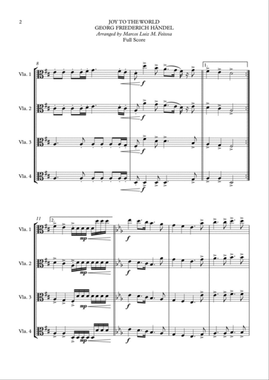 Joy To The World (Cantai Que o Salvador Chegou) - Viola Quartet String Quartet scores gallery preview page 4