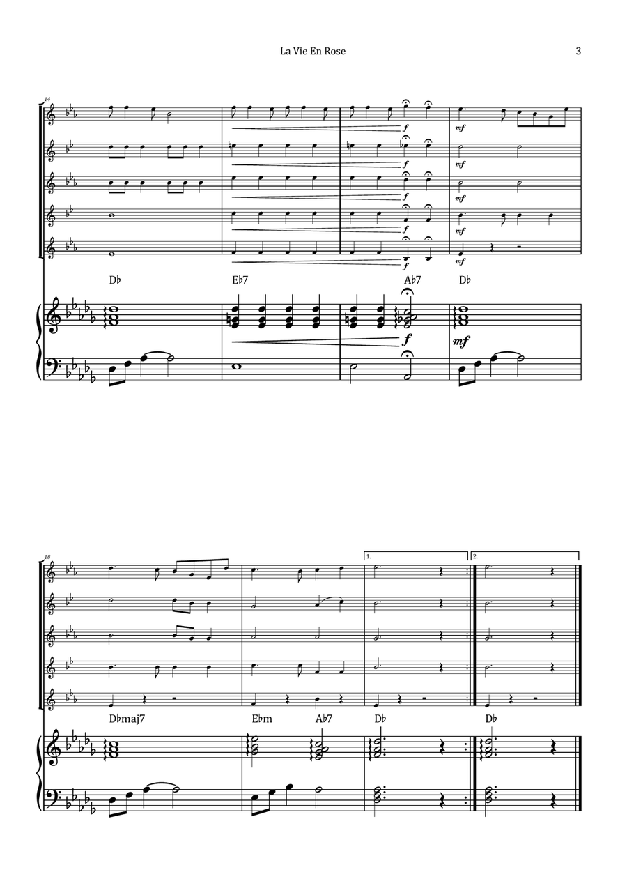 La Vie En Rose Saxophone Quintet scores gallery preview page 3