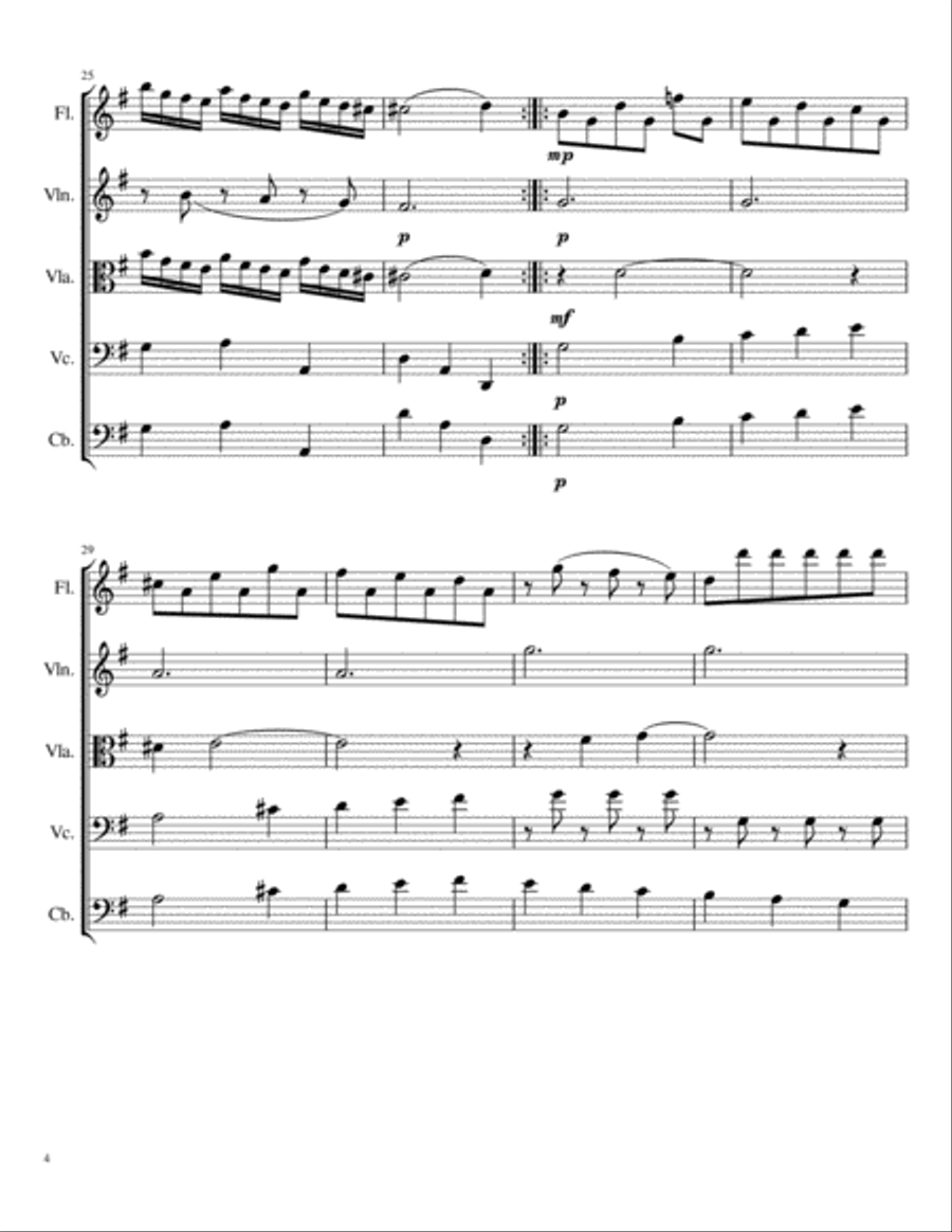 Minuet for String Ensemble & Flute (K. 6) Chamber Orchestra scores gallery preview page 4