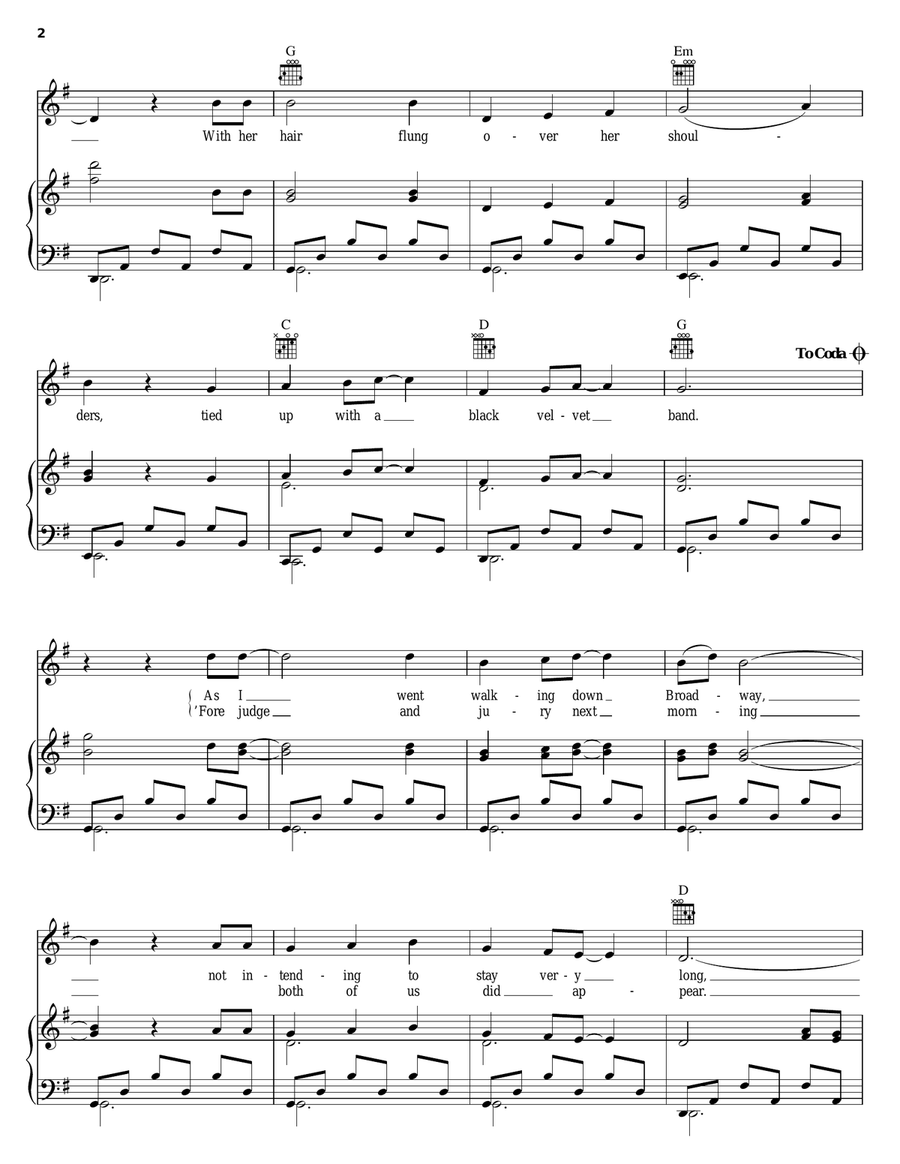 The Black Velvet Band Piano, Vocal, Guitar scores gallery preview page 2