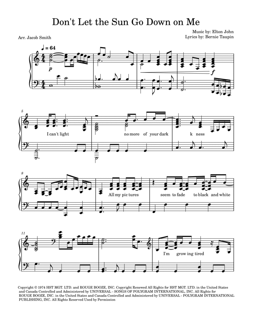 Don't Let The Sun Go Down On Me Piano, Vocal, Guitar scores gallery preview page 1