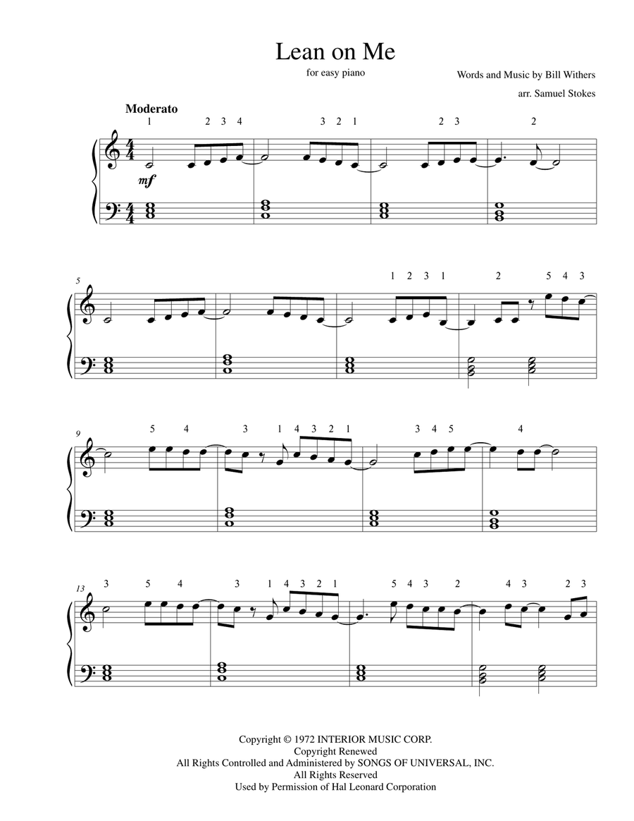 Lean On Me Easy Piano scores gallery preview page 1