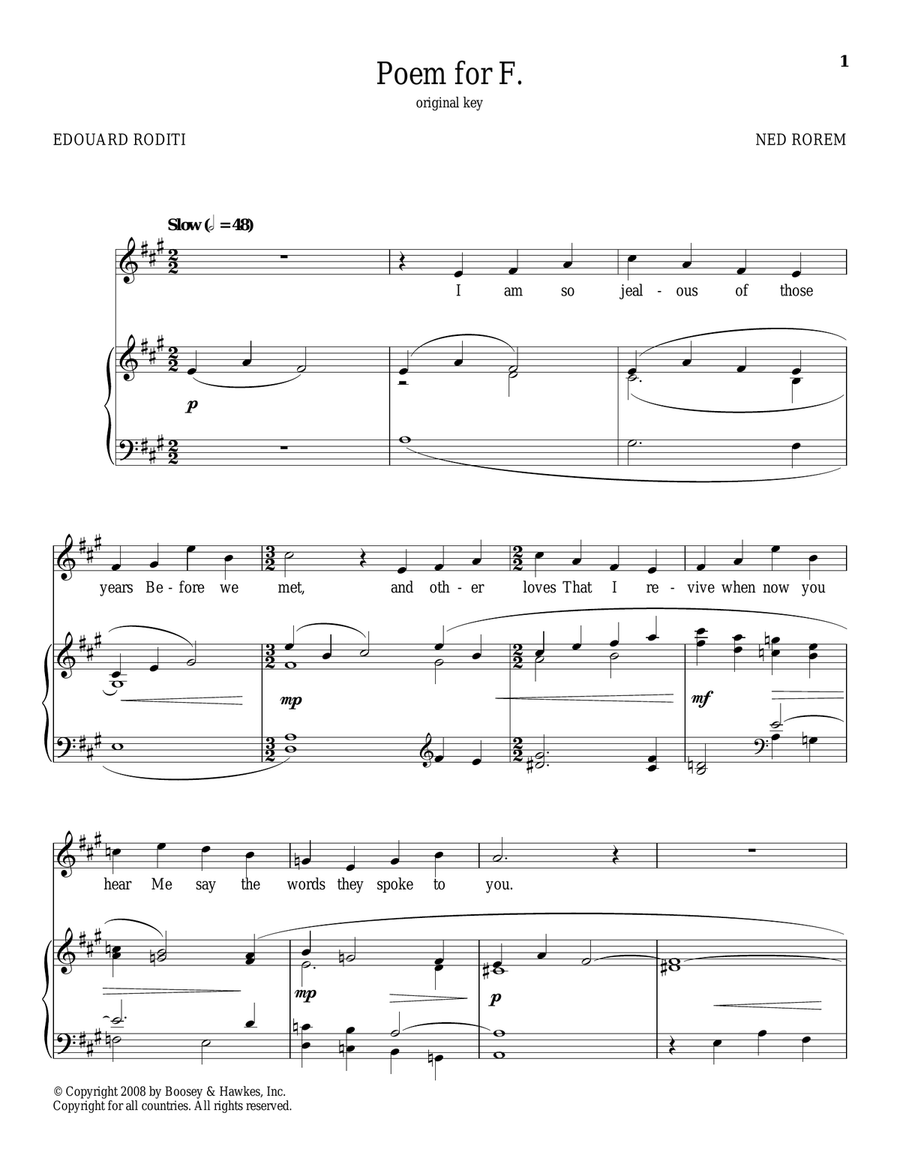 Poem For F. Piano, Vocal scores gallery preview page 1