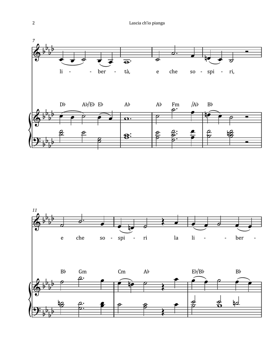 Lascia Ch'io Pianga by Händel - Contralto & Piano in A-flat Major with Chord Notation Chamber Music scores gallery preview page 2