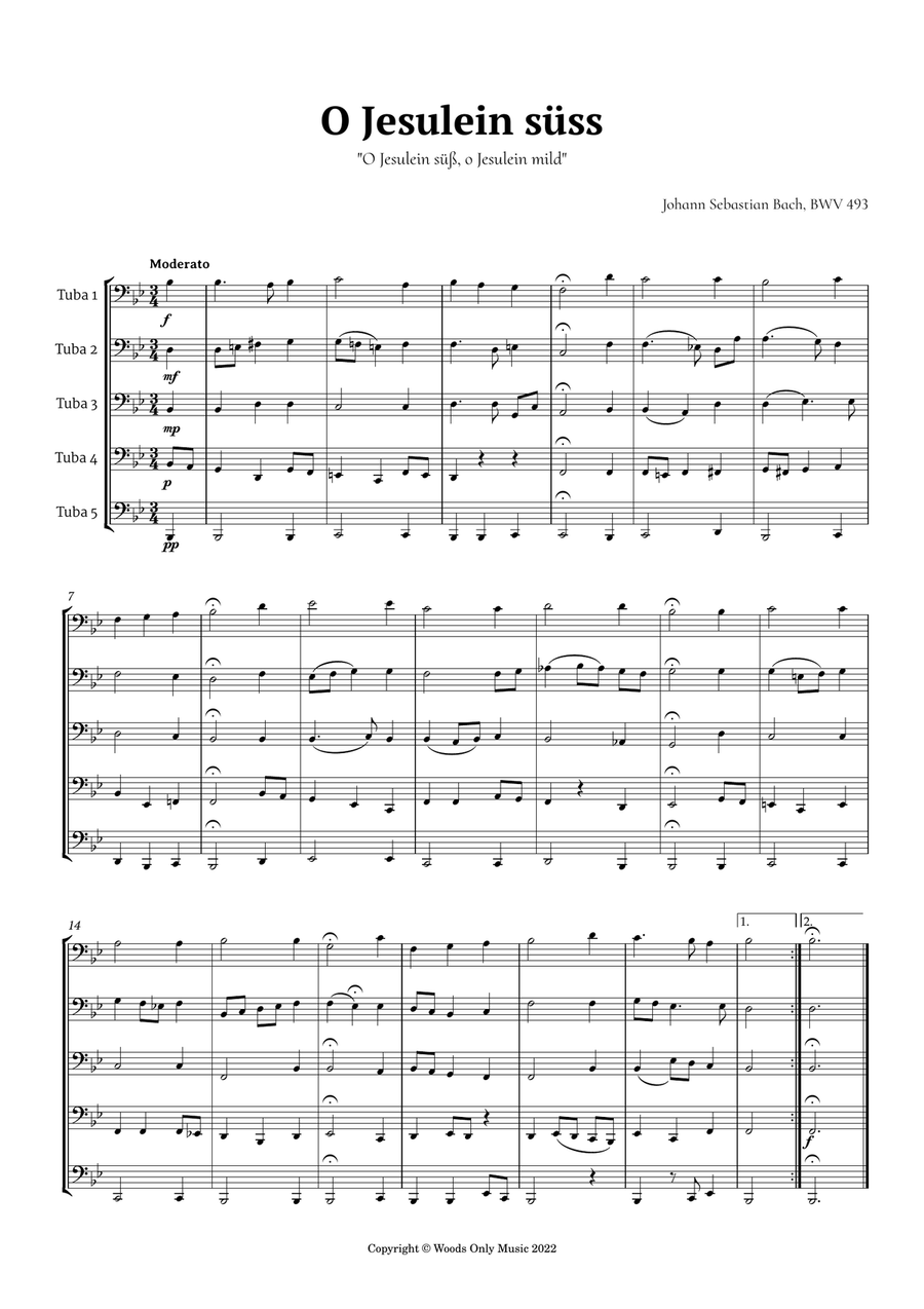 O Jesulein süss by Bach for Tuba Quintet Brass Ensemble scores gallery preview page 2