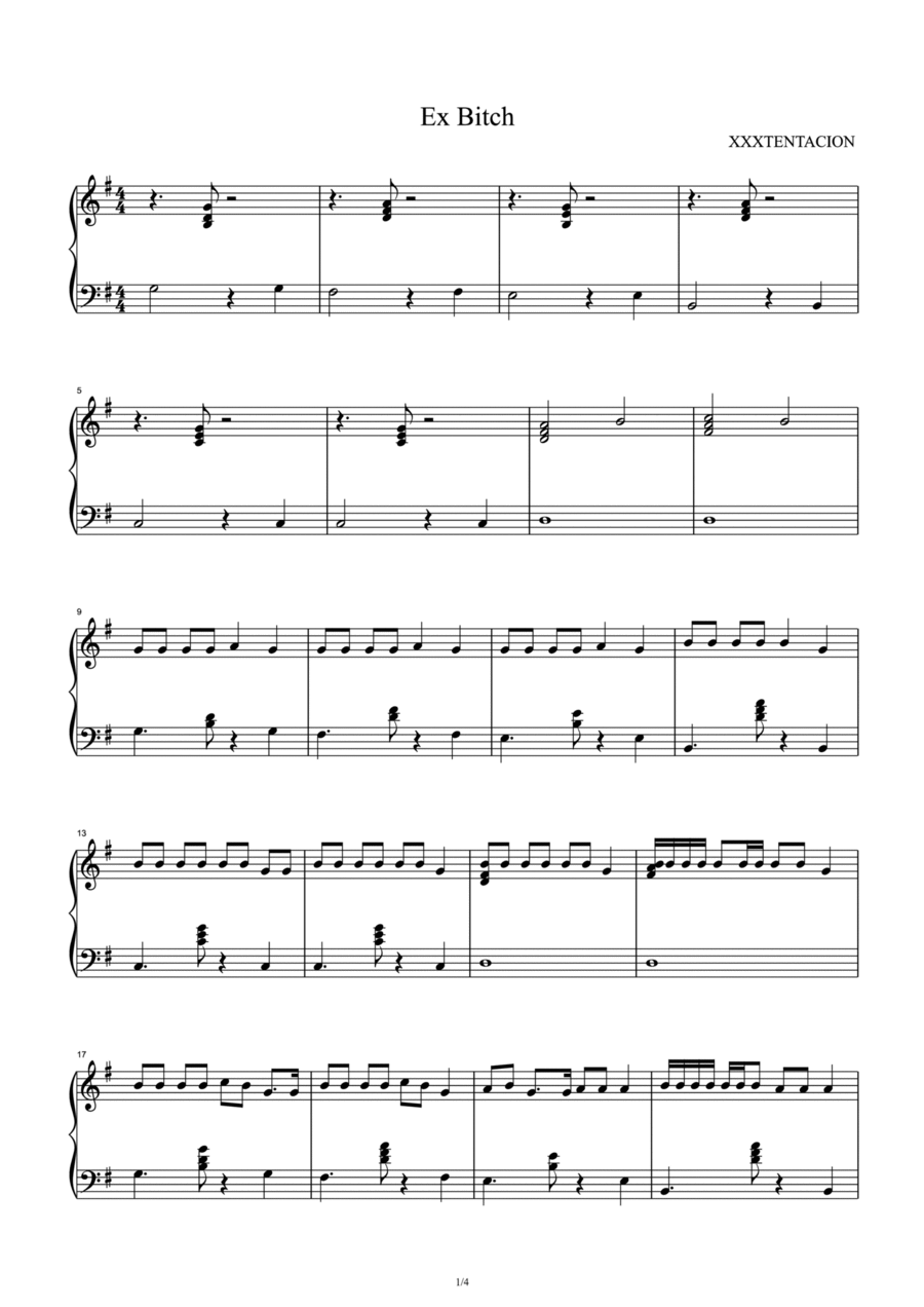 Ex Bitch Piano Solo scores gallery preview page 1