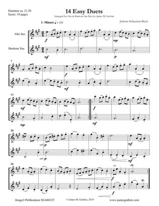 Book cover for Bach: 14 Easy Duets for Alto & Baritone Sax