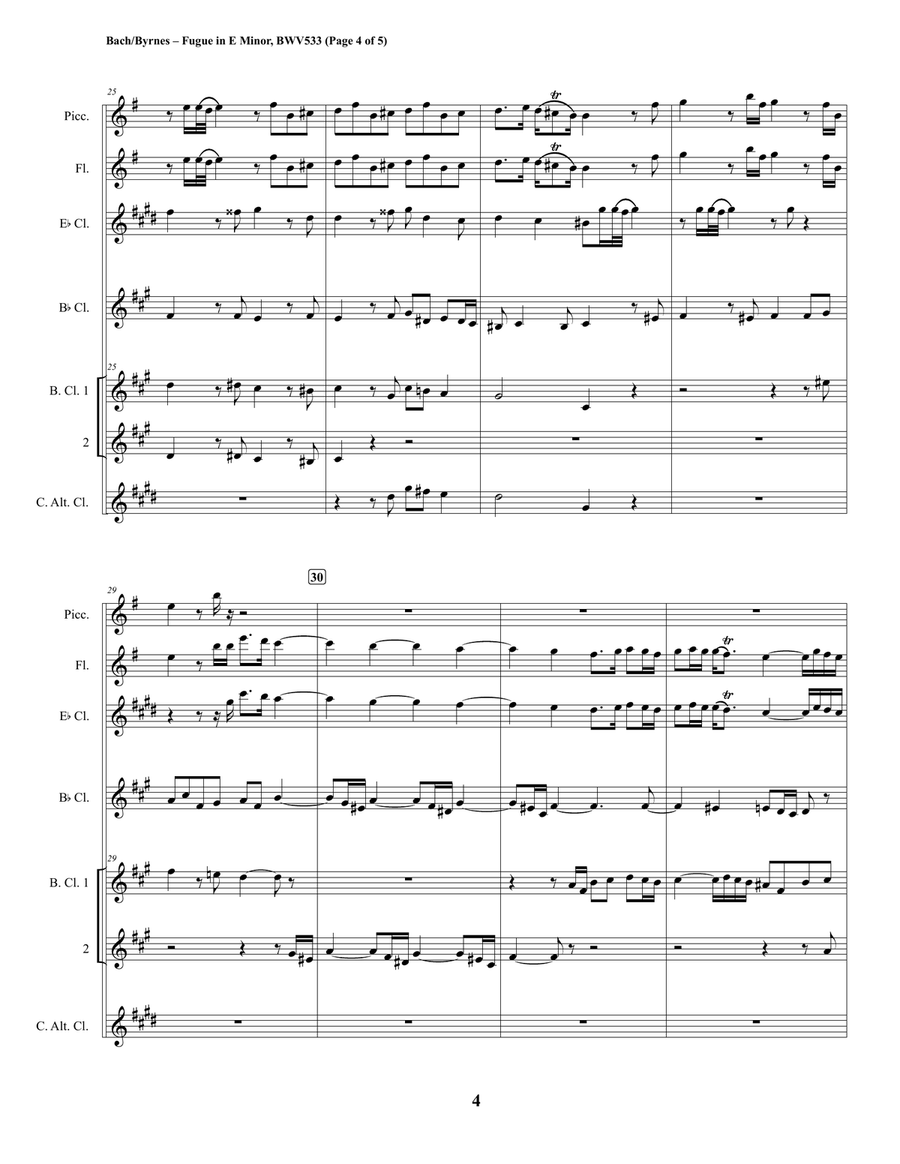 Fugue in E Minor, BWV 533 (Clarinet Quintet + Piccolo & Flute) Clarinet Quintet scores gallery preview page 4