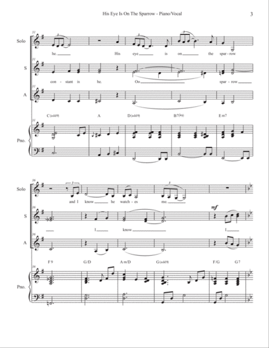 His Eye Is On The Sparrow (SSA Piano/Vocal) SSA scores gallery preview page 4