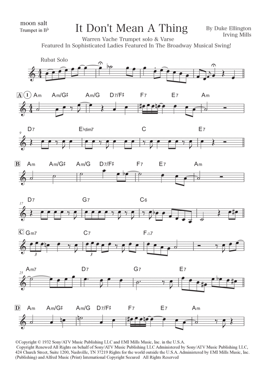 It Don't Mean A Thing (if It Ain't Got That Swing) It Don't Mean A Thing (if It Ain't Got That Swing) B-Flat Trumpet scores gallery preview page 1