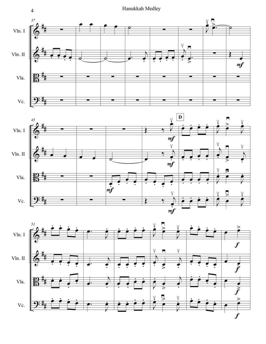 Hanukkah Medley for String Quartet String Quartet scores gallery preview page 5