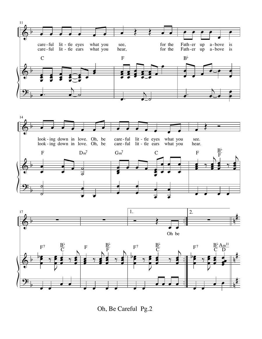 Oh, Be Careful Little Eyes Piano, Vocal scores gallery preview page 2