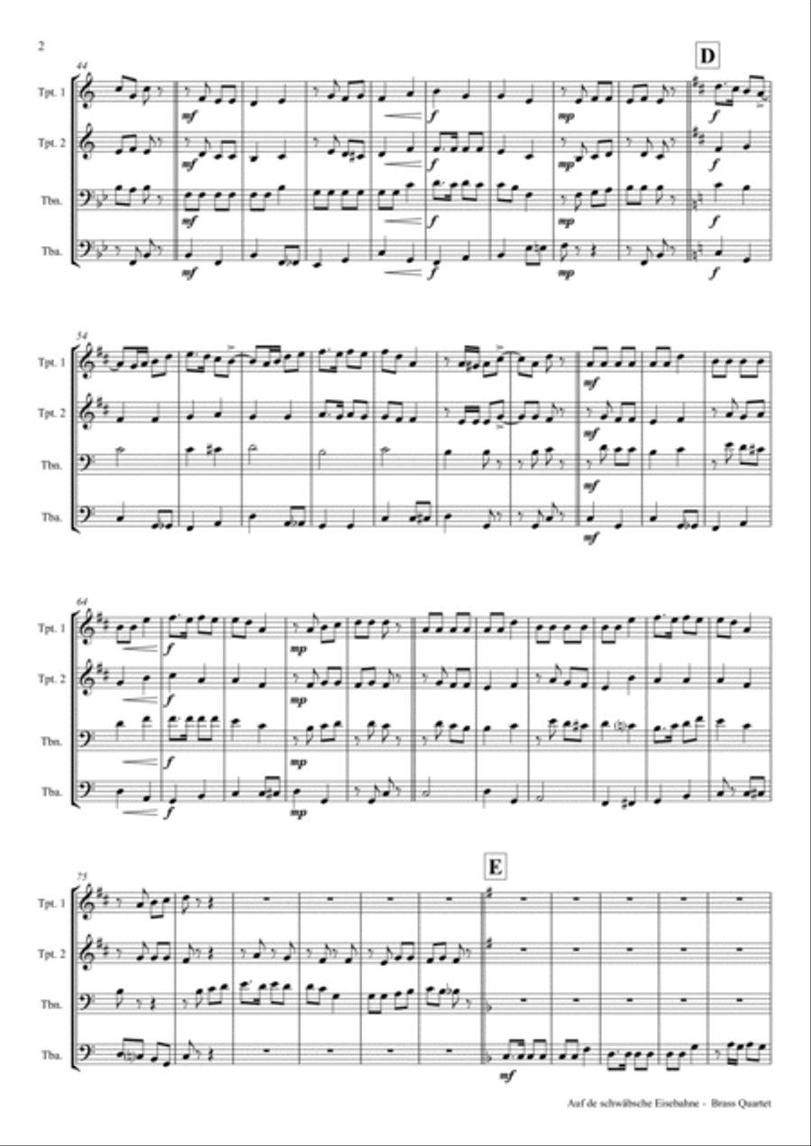 Auf der schwäbsche Eisebahne - Swabian anthem/Oktoberfest - Brass Quartet Brass Quartet scores gallery preview page 2