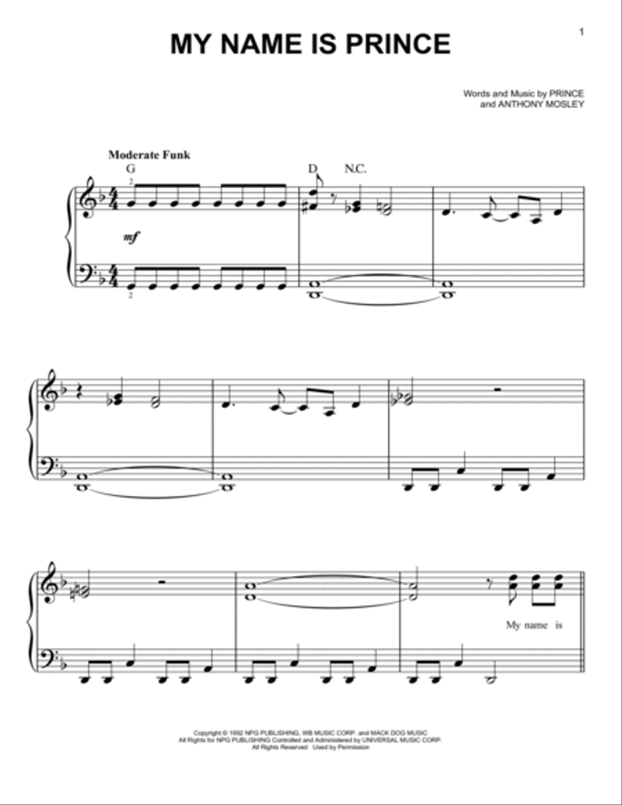 My Name Is Prince Easy Piano scores gallery preview page 1