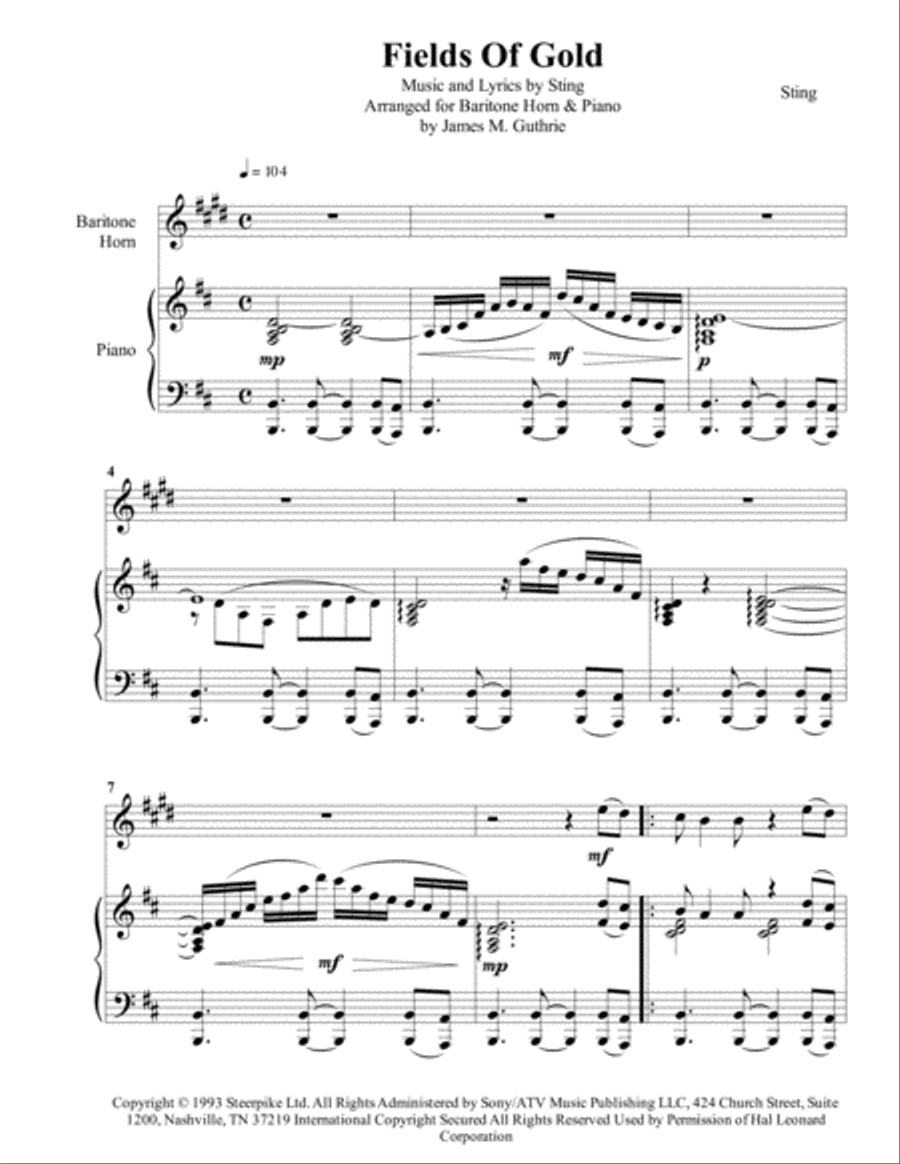 Fields Of Gold Baritone Horn TC scores gallery preview page 1