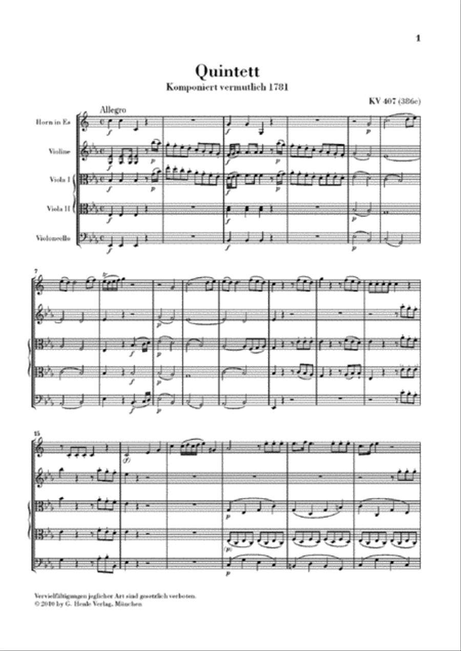 Horn Quintet in E-flat Major KV 407 (386c) Brass Quintet scores gallery preview page 2