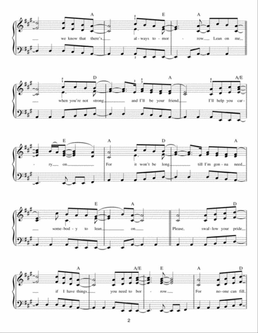Lean On Me Easy Piano scores gallery preview page 2