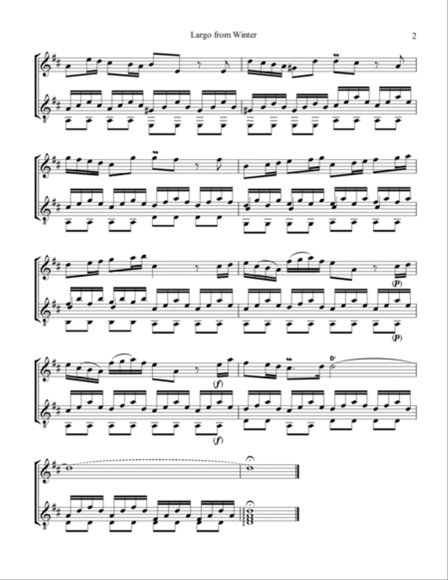 Largo from Winter (L'Inverno) for flute or violin and guitar Flute scores gallery preview page 2