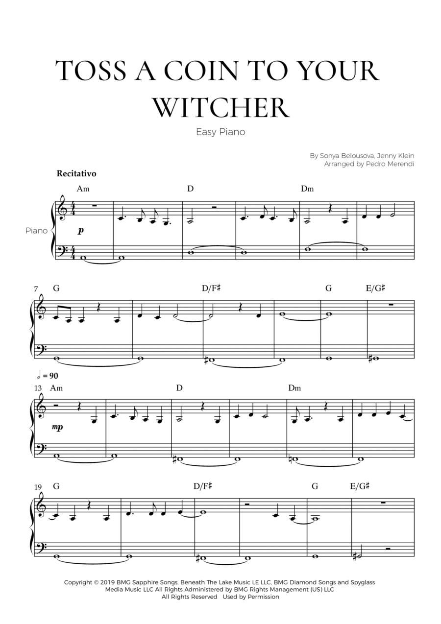 Toss A Coin To Your Witcher Easy Piano scores gallery preview page 1
