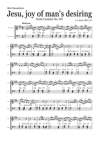 JESU, JOY OF MAN'S DESIRING by Bach - easy version for Alto Saxophone and piano with chords image number null