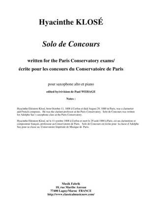 Book cover for Hyacinthe Klosé: Solo de Concours for alto saxophone and piano