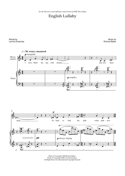 English Lullaby (for mezzo-soprano and piano)