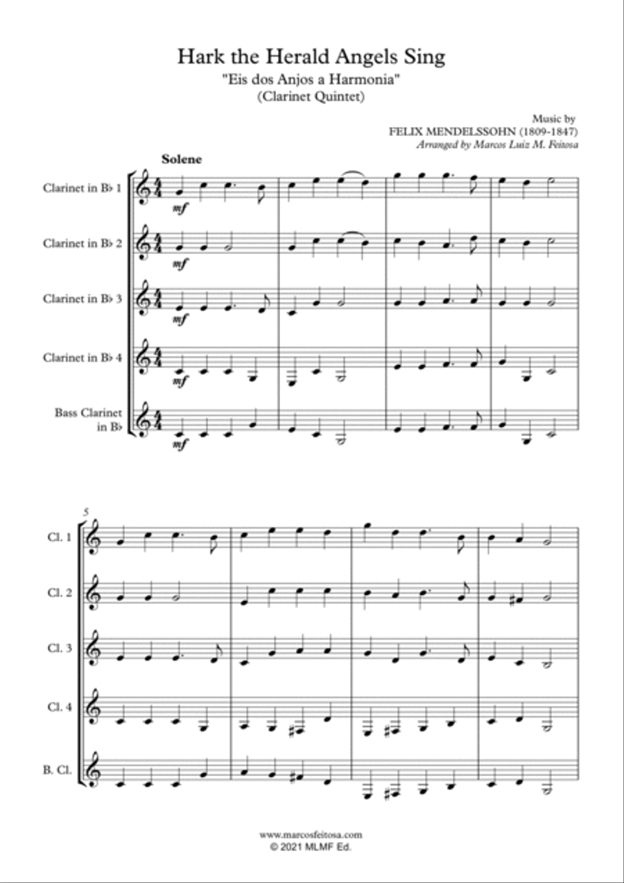 Hark The Herald Angels Sing (Eis dos Anjos a Harmonia) - Clarinet Quintet Clarinet Quintet scores gallery preview page 3