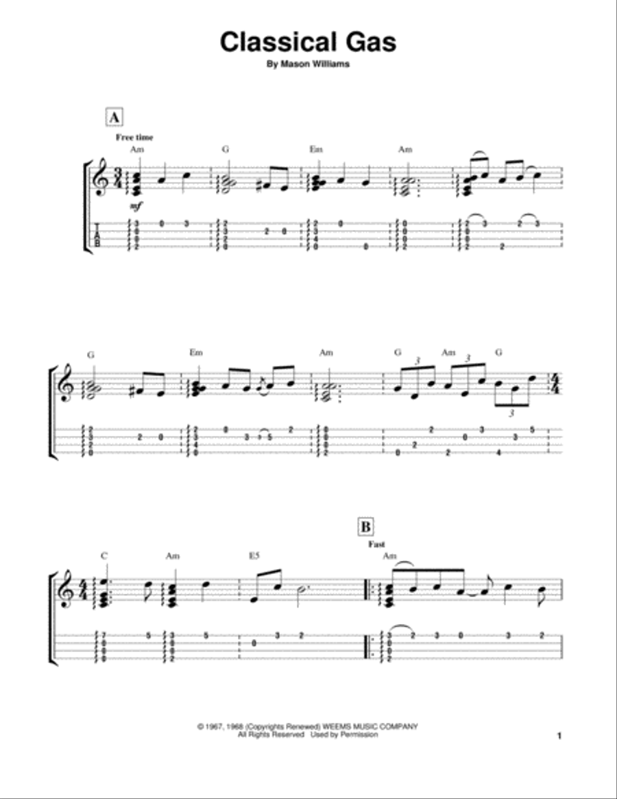 Classical Gas Classical Gas Ukulele scores gallery preview page 1