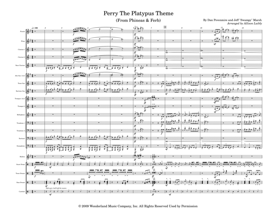 Perry The Platypus Theme Marching Band scores gallery preview page 1
