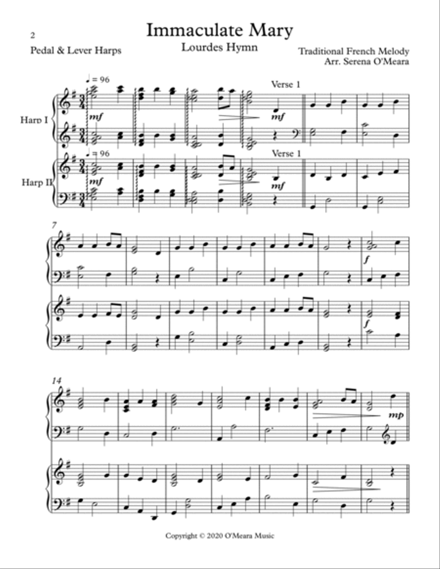 Immaculate Mary (Lourdes Hymn), Harp Duet Celtic Harp scores gallery preview page 2