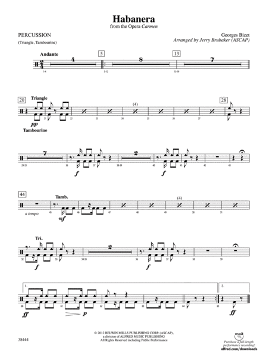 Habanera (from the opera Carmen): 1st Percussion String Orchestra scores gallery preview page 1
