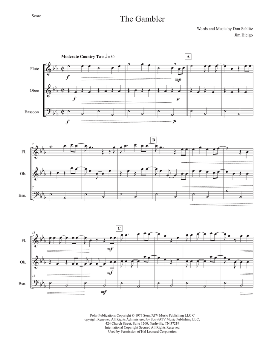 The Gambler Woodwind Trio scores gallery preview page 1