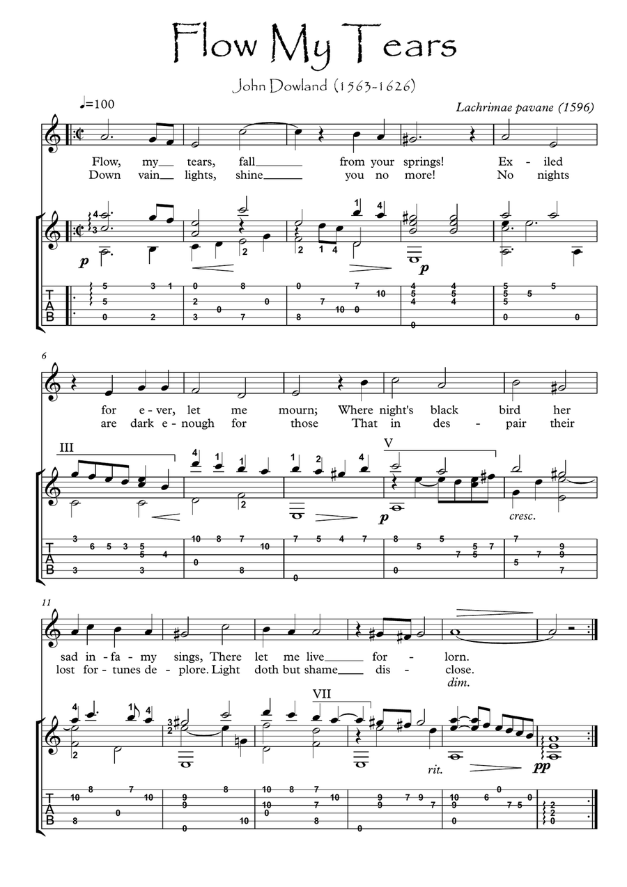 Flow My Tears Lachrimae Acoustic Guitar scores gallery preview page 1