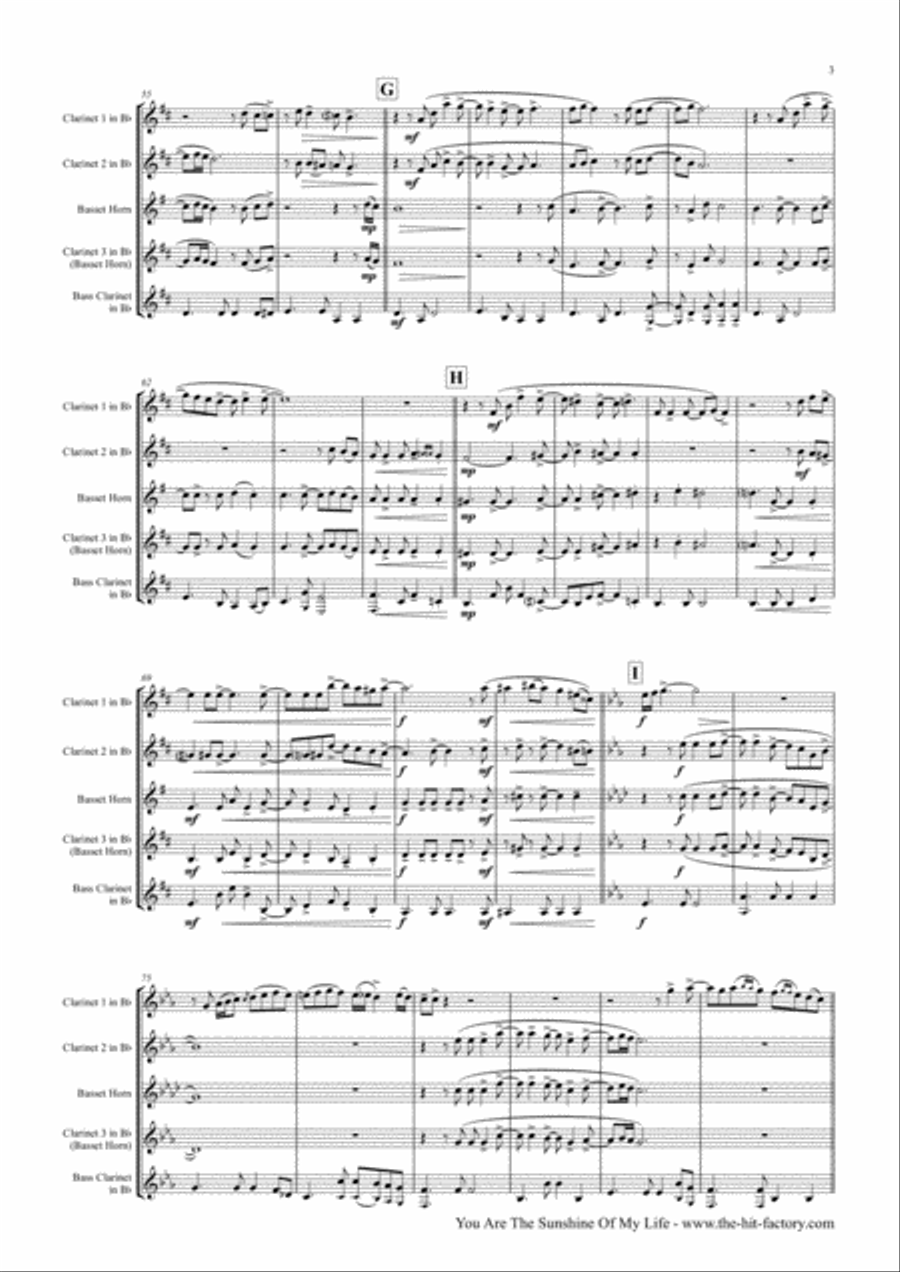 You Are The Sunshine Of My Life Clarinet Quartet scores gallery preview page 4