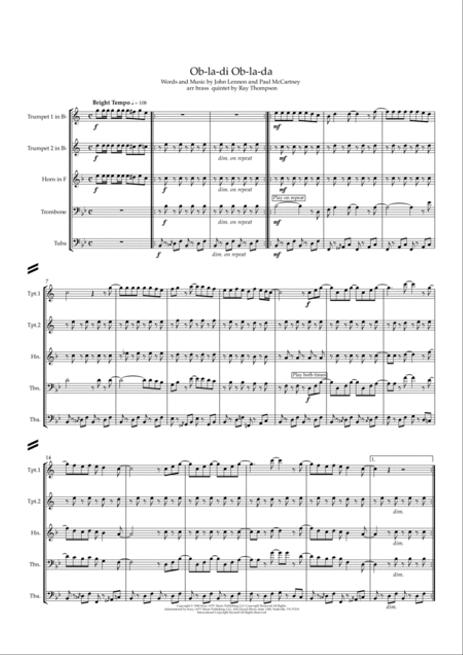Ob-la-di, Ob-la-da Brass Quintet scores gallery preview page 3
