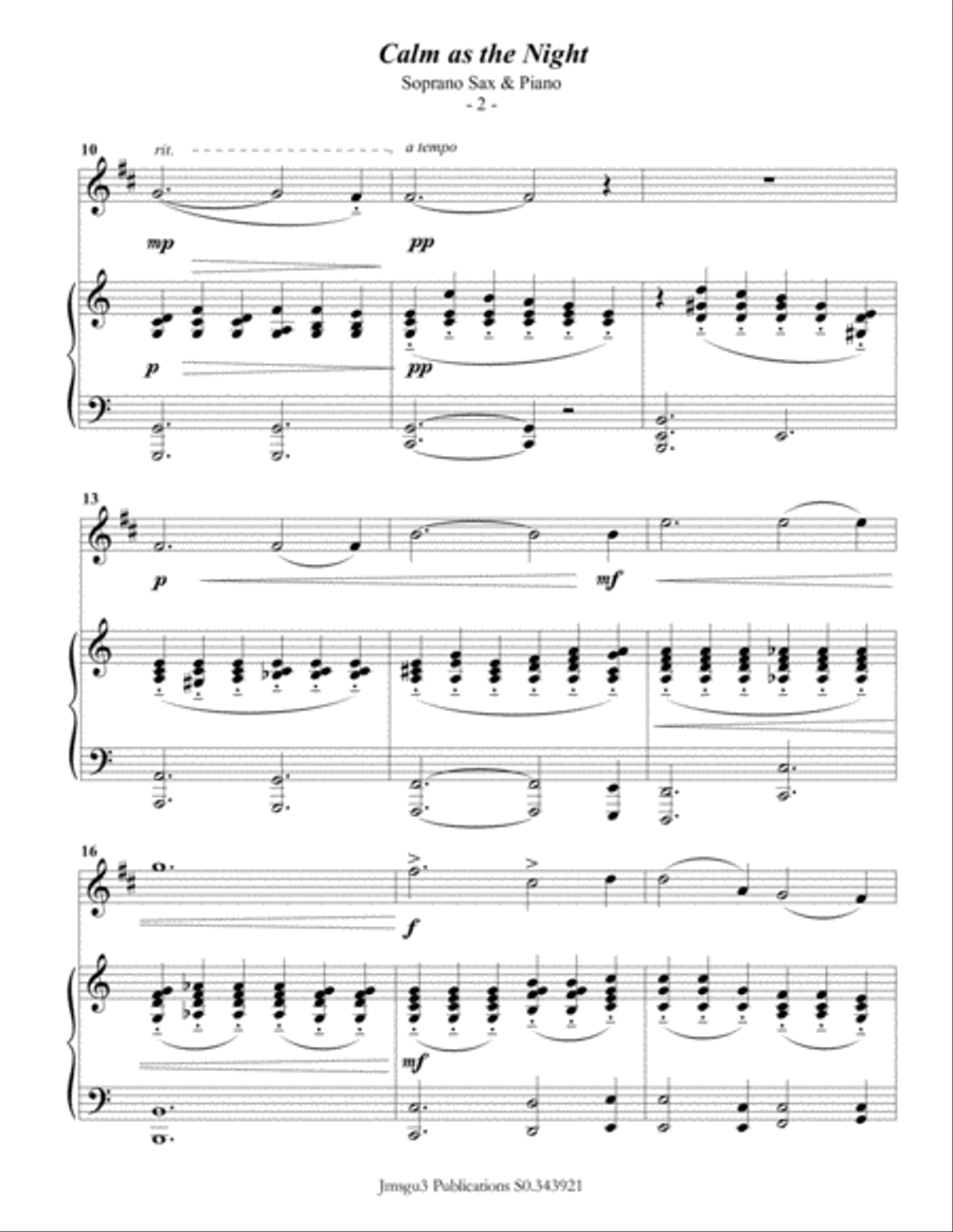 Bohm: Calm as the Night for Soprano Sax & Piano Soprano Saxophone scores gallery preview page 2