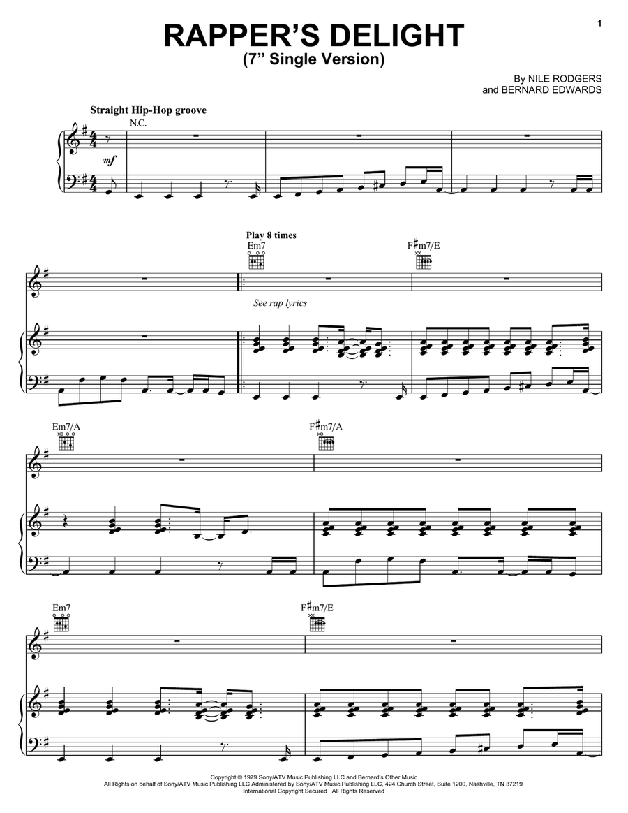 Rapper's Delight Piano, Vocal, Guitar scores gallery preview page 1