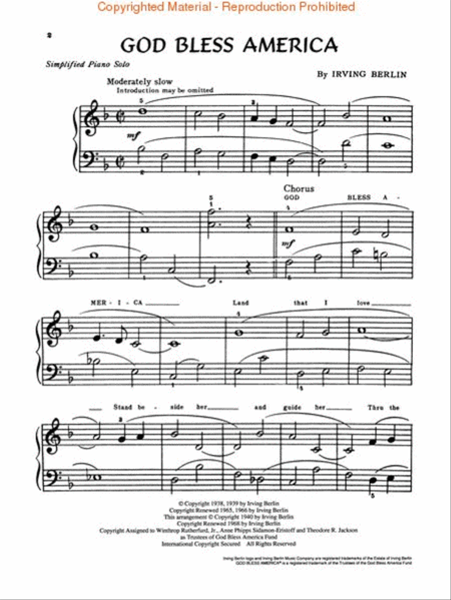 God Bless America Easy Piano scores gallery preview page 2